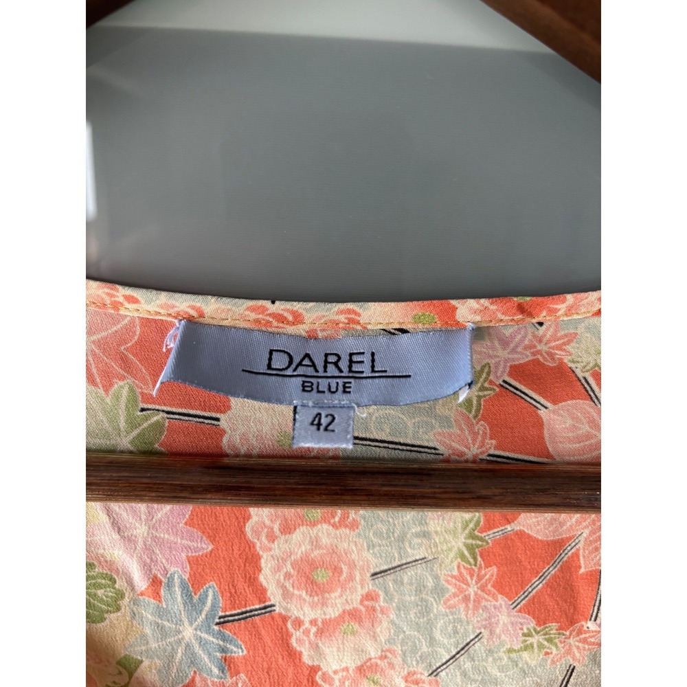 Darel Blue 100% Silk Floral Chinoiserie Blouse‎ Orange French 42 Gerard Dainty - Picture 2 of 6